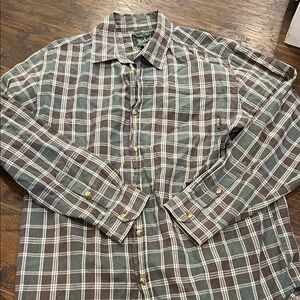 Woolrich Brown and White Plaid Button-Down Shirt